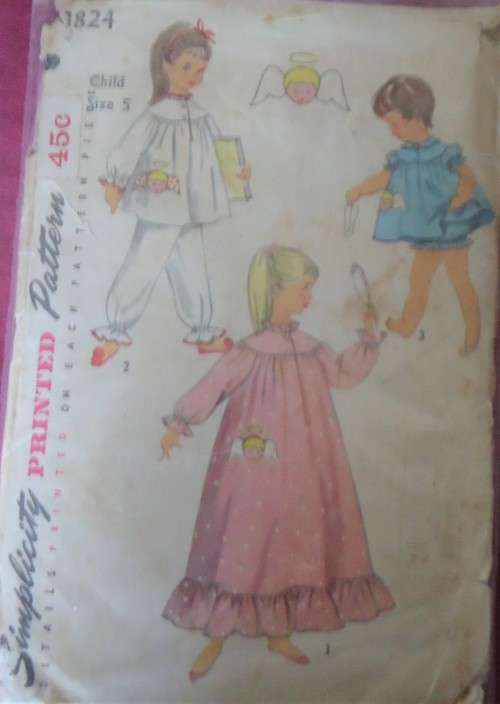 VINTAGE SIMPLICITY 1824 CHILD PJS & NIGHTGOWN & PANTIES+TRANSFER SIZE 5 YEARS COMPLETE-TRANSFER