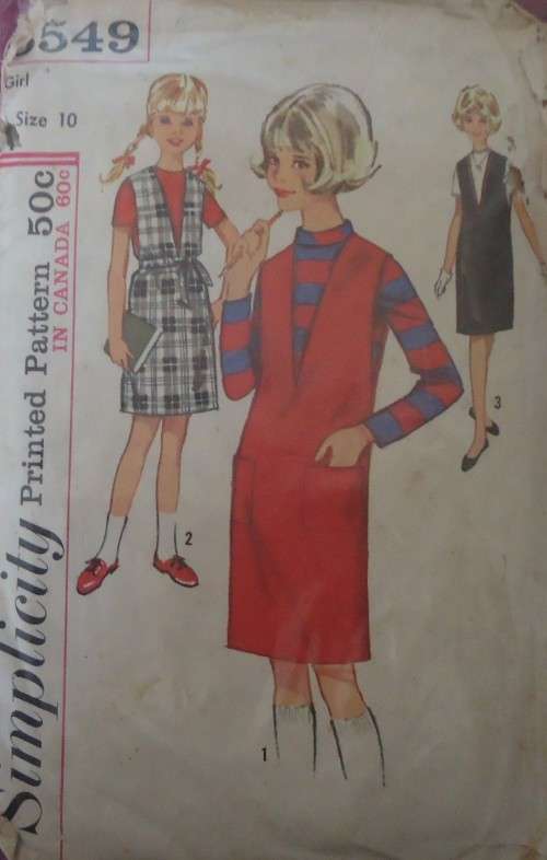 VINTAGE SIMPLICITY 5549 GIRLS PINAFORE & BLOUSE SIZE 10 YEARS NO SEWING INSTRUCTIONS -ZIPLOC BAG
