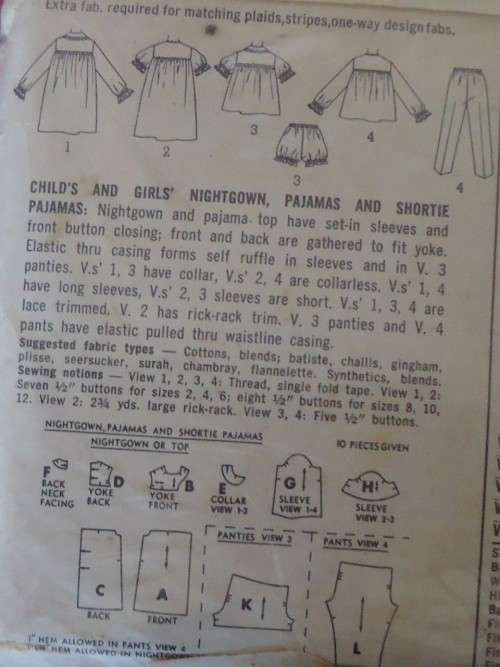 VINTAGE SIMPLICITY 5739 GIRLS NIGHTIE-PJS SIZE 8 YEARS SEE LISTING -ZIPLOC BAG