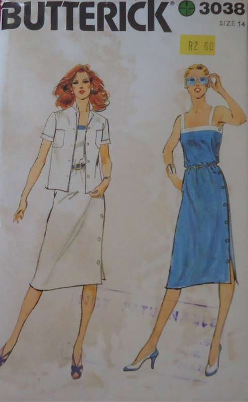 BUTTERICK 3038 SUN DRESS+BUTTON TRIM & LOOSE FITTING JACKET SIZE 14  COMPLETE-UNCUT-F/FOLDED