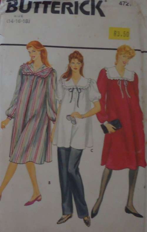 BUTTERICK 4721  MATERNITY DRESS-TUNIC-PANTS SIZE 14-16-18 COMPLETE-UNCUT-F/FOLDED