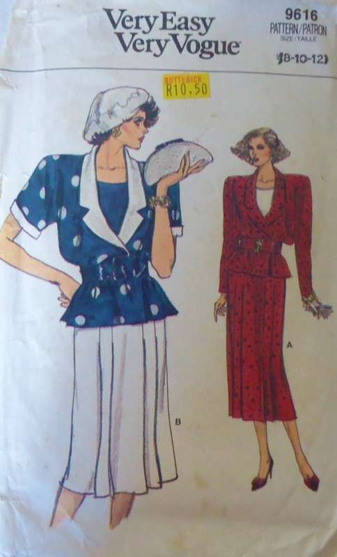 VERY EASY VOGUE 9616  JACKET-TOP & SKIRT SIZE 8-10-12 COMPLETE-ZIPLOC BAG