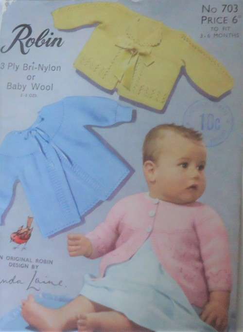 ROBIN 703  `FIRST SIZE MATINEE JACKET`- TO FIT 3 - 6 MONTHS