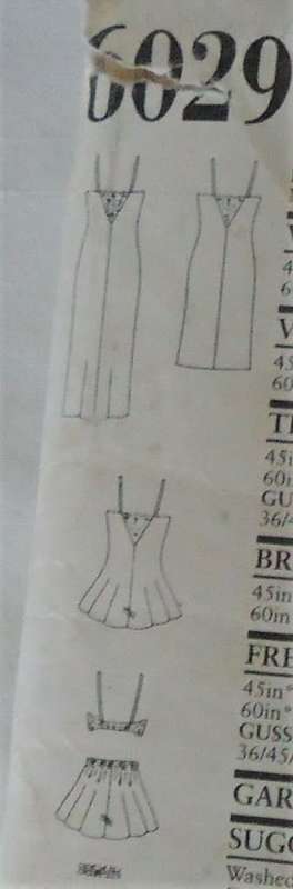NEW LOOK PATTERNS 6029 -STUNNING LINGERIE SIZE 6-16 COMPLETE-MOSTLY UNCUT (2 PIECES CUT)