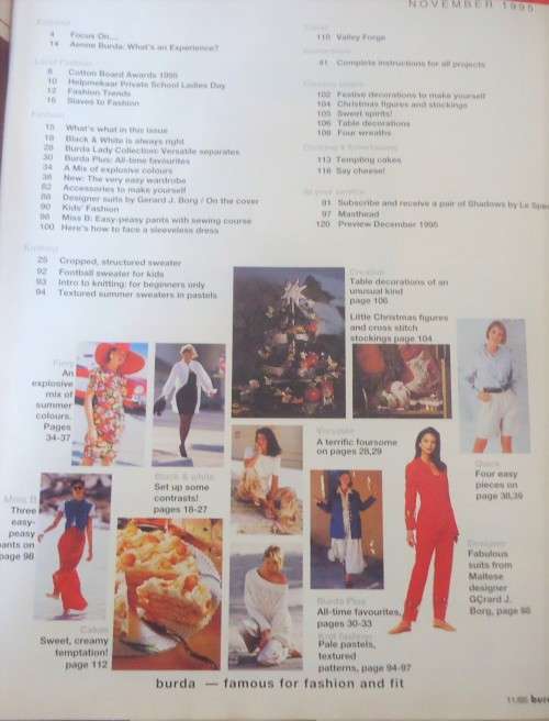 BURDA  - WORLD OF FASHION - 11 - NOVEMBER 1995 -124 PAGES WITH PULLOUT SECTION