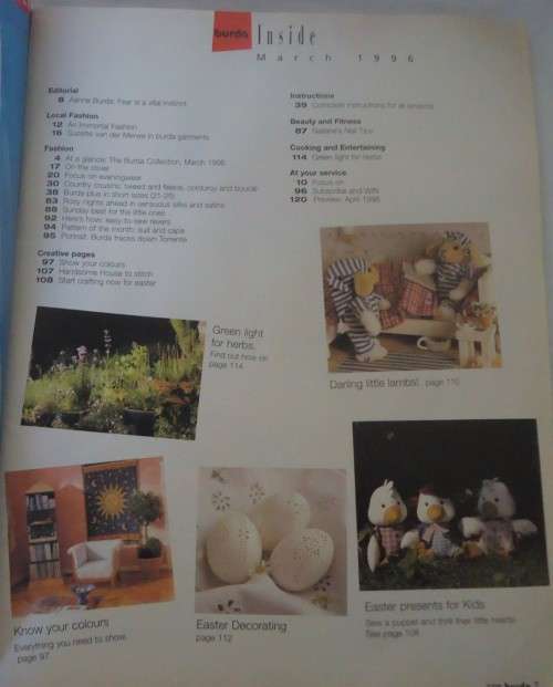 BURDA  - WORLD OF FASHION - 3 -MARCH 1996 -124 PAGES WITH PULLOUT SECTION