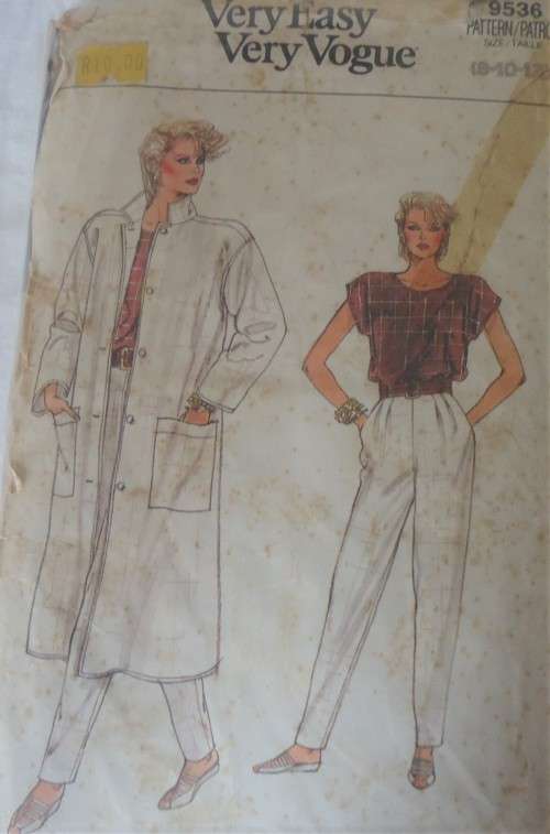 VOGUE PATTERNS 9536 COAT-PANTS-TOP SIZE 8-10-12 - SEE LISTING-ZIPLOC BAG