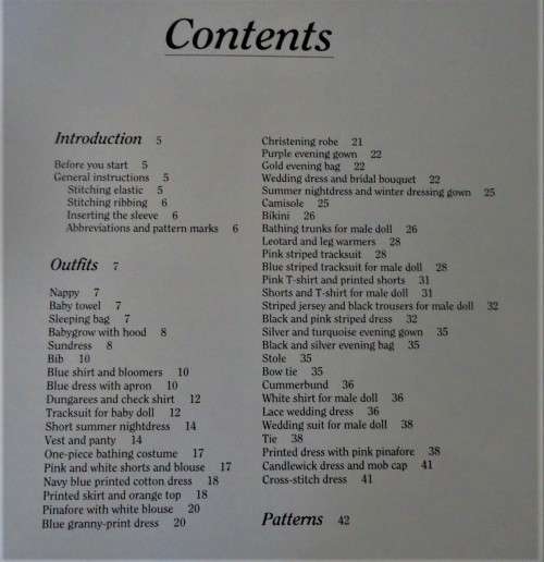DOLLS' CLOTHES-PATTERNS FOR 36 EASY TO MAKE OUTFITS-MARTINI NEL-72 PAGES SOFTCOVER