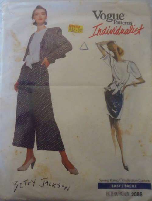 VOGUE 2086 BETTY JACKSON-JACKET-TOP-SKIRT-PANTS SIZE 10 COMPLETE-ZIPLOC BAG