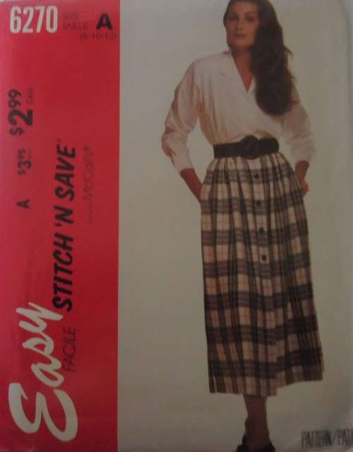 McCALLS 6270 BLOUSE & SKIRT SIZE A=8-10-12 COMPLETE-UNCUT-F/FOLDED