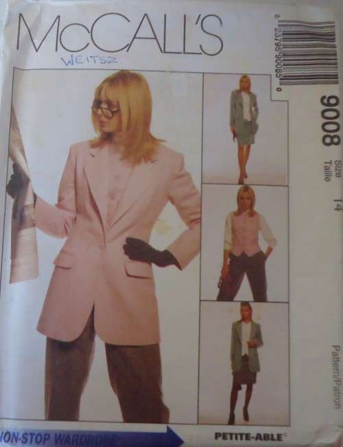 McCALLS 9008 LINED JACKET-LINED WAISTCOAT-PANTS-SKIRT SIZE 14 COMPLETE-UNCUT-F/FOLDED