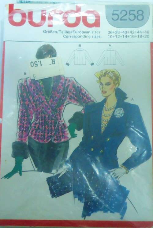 BURDA 5258  WINTER JACKET SIZE 10-12-14-16-18-20 COMPLETE-UNCUT-F.FOLDED