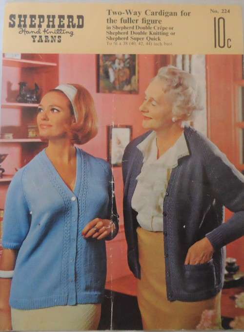 SHEPHERD PATTERN NUMBER 224 TWO WAY CARDIGAN FOR THE FULLER FIGURE- SIZES 38-44`