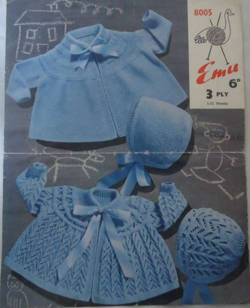 EMU 8005  MATINEE COATS & BONNETS TO FIT  1-6 MONTHS & 6 - 12 MONTHS