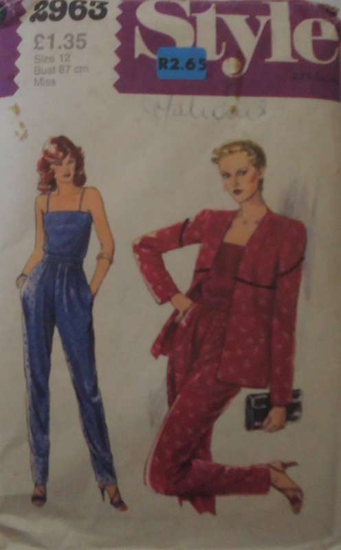 STYLE 2963 UNLINED JACKET-TOP-PANTS SIZE 12 BUST 87 CM -NO SEWING INSTRUCTIONS