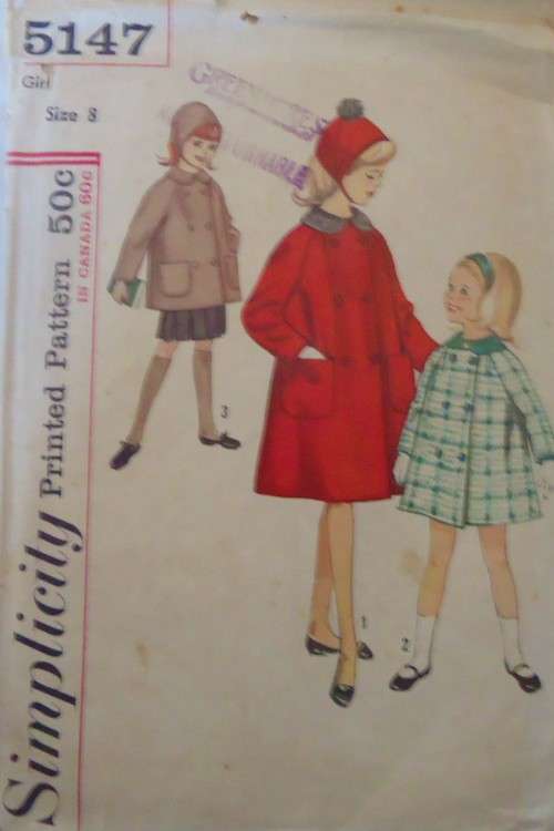 VINTAGE SIMPLICITY PATTERN 5147 GIRLS COAT & HAT SIZE 8 YEARS COMPLETE