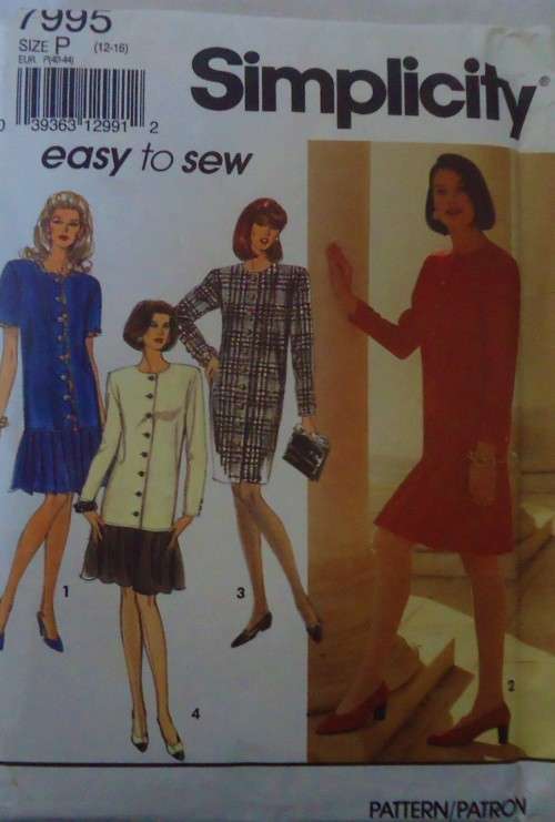 SIMPLICITY 7995 DRESS WITH /OUT PLEATED SKIRT SIZE P12-16 COMPLETE-UNCUT-F/FOLDED