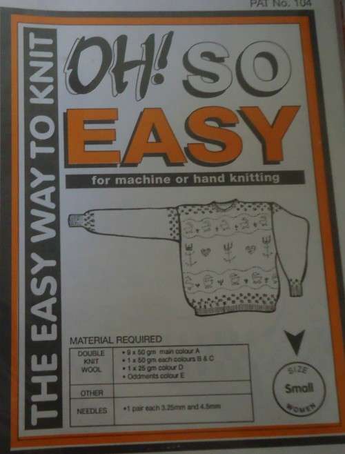 OH SO EASY KNITTING 104 HAND OR MACHINE ROUND NECK SWEATER WITH DUCKS WOMEN SMALL 97 CM
