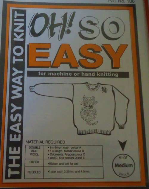 OH SO EASY KNITTING 106 HAND OR MACHINE ROUND NECK SWEATER WITH CATS CHILD MEDIUM 61/66 CM