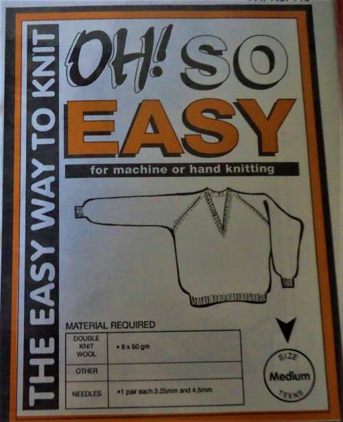 OH SO EASY KNITTING 113 HAND OR MACHINE V NECK RAGLAN SWEATER FOR TEEN  MEDIUM 87 CM