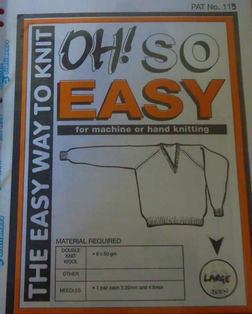 OH SO EASY KNITTING 113 HAND OR MACHINE V NECK RAGLAN SWEATER FOR TEEN  LARGE 92 CM