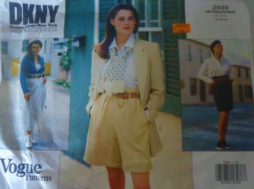 VOGUE 2939  DKNY SKIRT & SHORTS- SIZE 14-16-18 COMPLETE-UNCUT-F/FOLDED