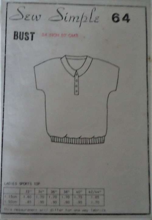 SEW SIMPLE PATTERNS 64 LADIES SPORTS TOP SIZE 40 OR 102 CM