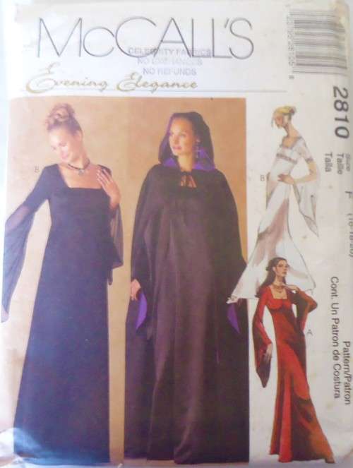 McCALLS 2810 EVENING ELEGANCE LINED GOWN-LINED CAPE SIZE F=16-18-20-COMPLETE