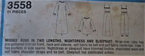 STYLE 3556 ROBE-NIGHTDRESS-SLEEP SUIT SIZE 12  COMPLETE