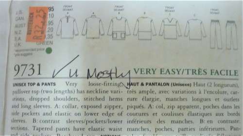 VOGUE PATTERNS 9731 UNISEX TOP & PANTS SIZE XS-XL (30` - 48`)  COMPLETE-MOSTLY UNCUT