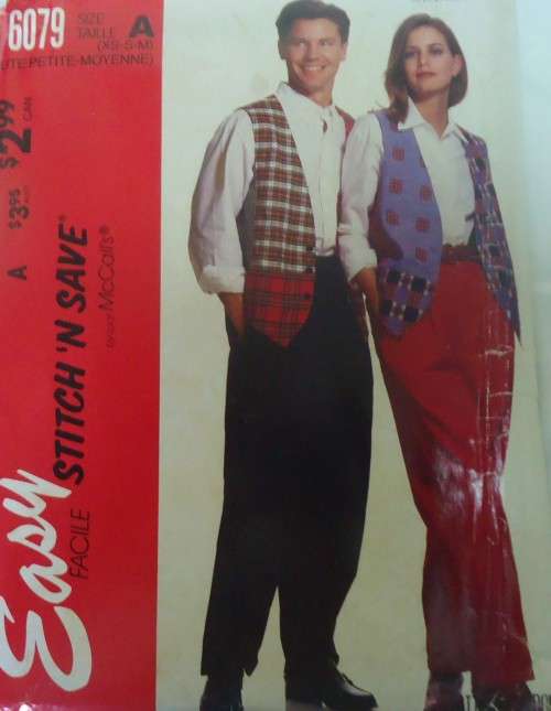 McCALLS 6079 MEN LINED WAISTCOAT & PANTS SIZE XS-S-M (30 1/2- 38`) -COMPLETE-UNCUT-F/FOLDED