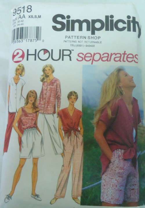 SIMPLICITY 9518 PULL ON PANTS-THIGH LTH SHORTS-PULLOVER TOP SIZE AAXS-S-M (6-16) COMPLETE