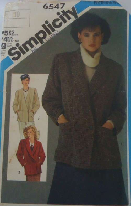 SIMPLICITY 6547 LOOSE FITTING LINED JACKET SIZE 10 COMPLETE