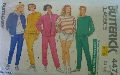 BUTTERICK 4473 TRACKSUIT-JACKET-TOP-SHORTS-PANTS SIZE XS-S-M (6-14) COMPLETE