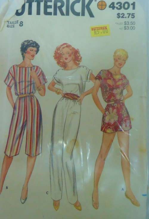 BUTTERICK 4301 JUMPSUIT SIZE 8 COMPLETE-ZIPLOC