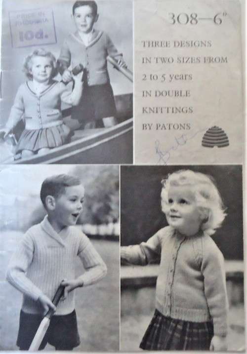 PATONS P & B WOOLS 308  THREE DESIGNS IN 2 SIZES FROM 2 - 5 YEARS IN DOUBLE KNIT- 12 A5 PAGES