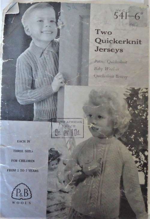 PATONS P & B WOOLS 541  TWO QUICKERKNIT JERSEYS -3 SIZES FOR KIDS 2 - 7 YEARS 8 A5 PAGES