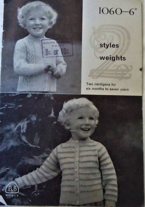 PATONS P & B WOOLS 1060 TWO CARDIGANS FOR 6 MONTHS - 7 YEARS 8 A5 PAGES