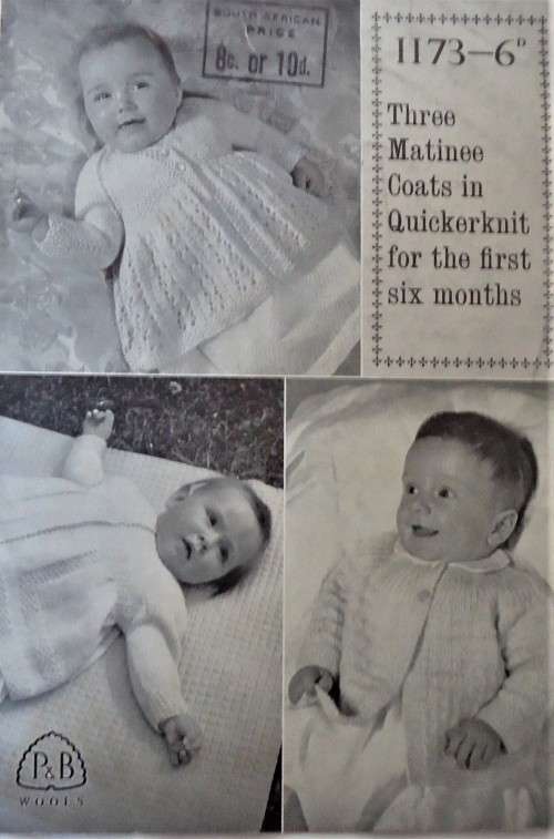 PATONS P & B WOOLS 1173 THREE MATINEE COATS IN QUICKERKNIT FOR THE FIRST SIX MONTHS 8 A5 PAGES