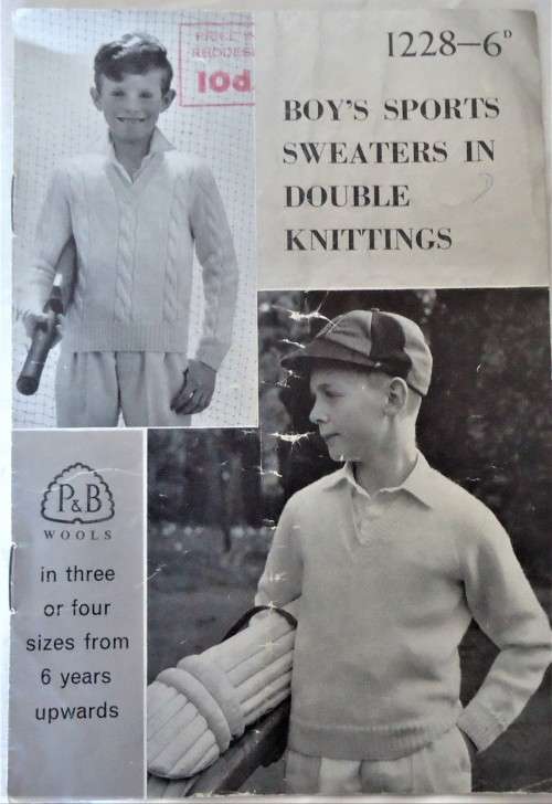 PATONS P & B WOOLS 1228 BOYS SPORTS SWEATERS I DBL KNIT - 8 A5 PAGES