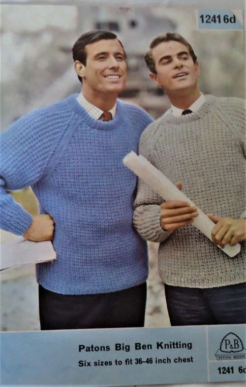 PATONS P & B WOOLS 1241  BIG BEN CLASSIC SWEATER IN 6 SIZES 36-46 CM - 4 A5 PAGES