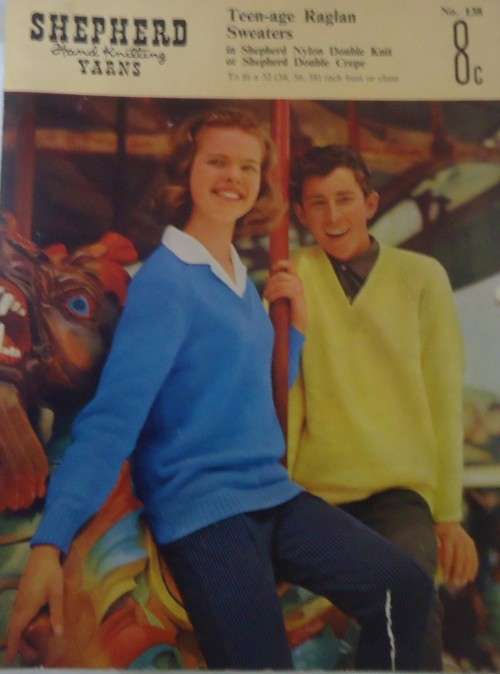 SHEPHERD PATTERN NUMBER 138 TEEN-AGE RAGLAN SWEATERS- SIZES 32-38`