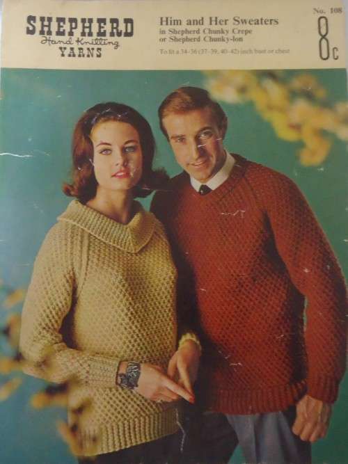 SHEPHERD PATTERN NUMBER 108 HIM AND HER SWEATERS- SIZES 34-42`