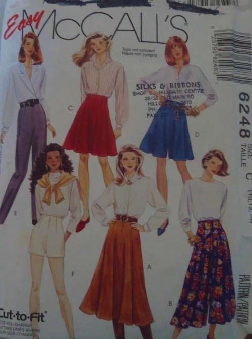 McCALLS 6248 SKIRT-SPLIT SKIRT-PANTS-SHORTS SIZE C=10-12-14 COMPLETE