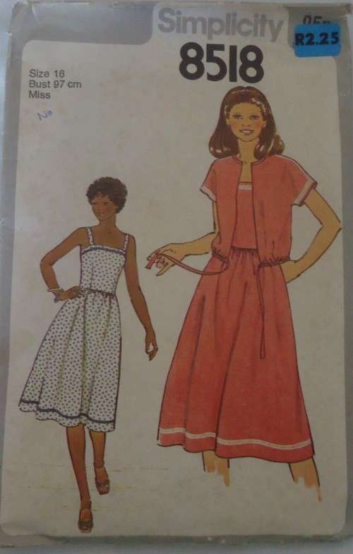 SIMPLICITY 8518 SUNDRESS & UNLINED JACKET SIZE 16 BUST 97 CM COMPLETE