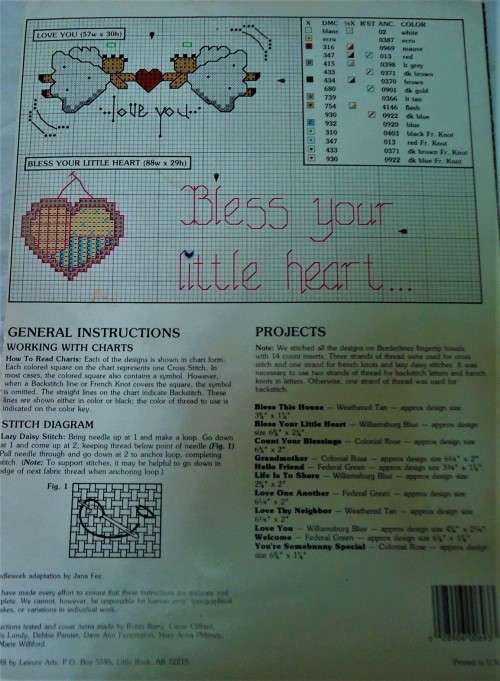 SWEET SENTIMENTS FOR BORDERLINE TOWELS -LEISURE ARTS 693 - 4 PAGES