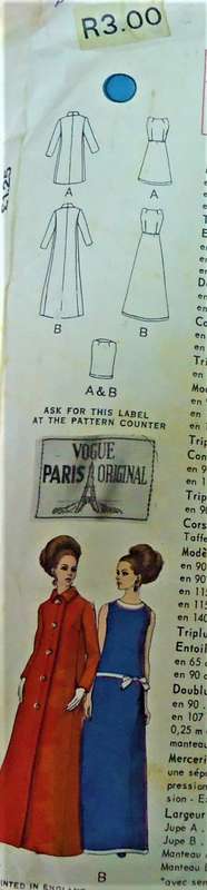 VOGUE PARIS ORIGINAL 2029 PATOU COAT+DRESS SIZE 14 BUST 36` COMPLETE-NO PG 3 -5 SEWING INSTRUCTIONS