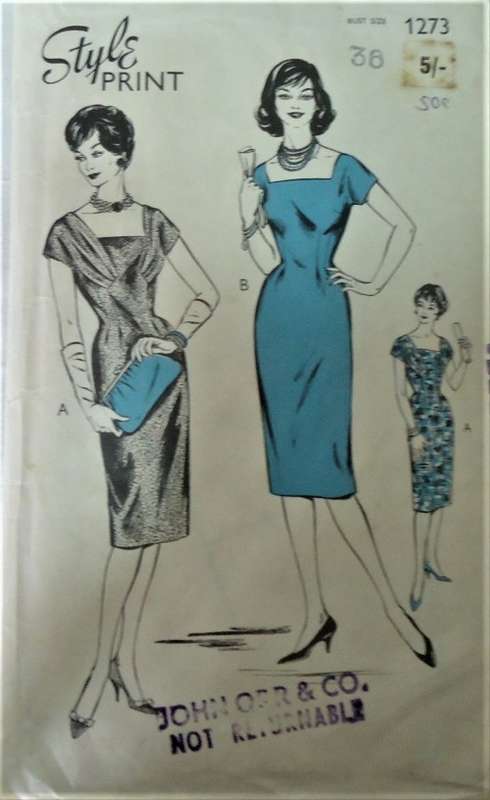 VINTAGE STYLE PRINT 1273 COCKTAIL OR SIMPLE DAY DRESS SIZE 36" BUST COMPLETE-ZIPLOC BAG