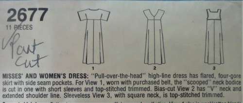 STYLE 2677 PULLOVER DRESS WITH VARIATIONS SIZE 14 BUST 92 CM COMPLETE-PART CUT-ZIPLOC BAG