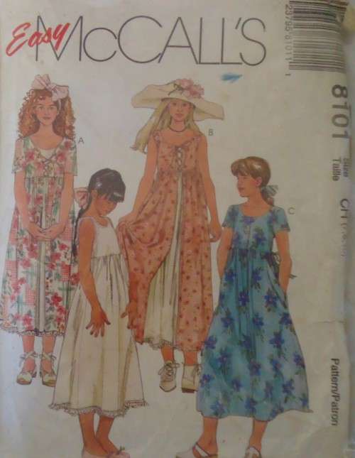 McCALLS 8101 GIRLS DRESS & SLIP SIZE CH=7-8-10 YEARS - COMPLETE-ZIPLOC